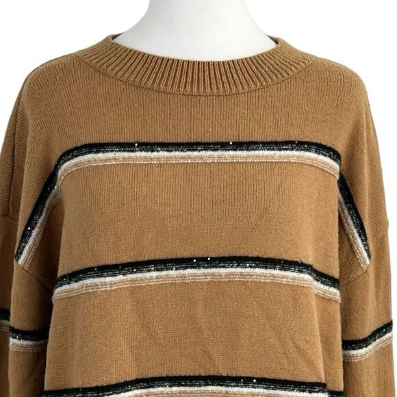 Talbots Twinkle Stripe Sweater Cafe Combo Tan Women's Large Pullover - Picture 2 of 13